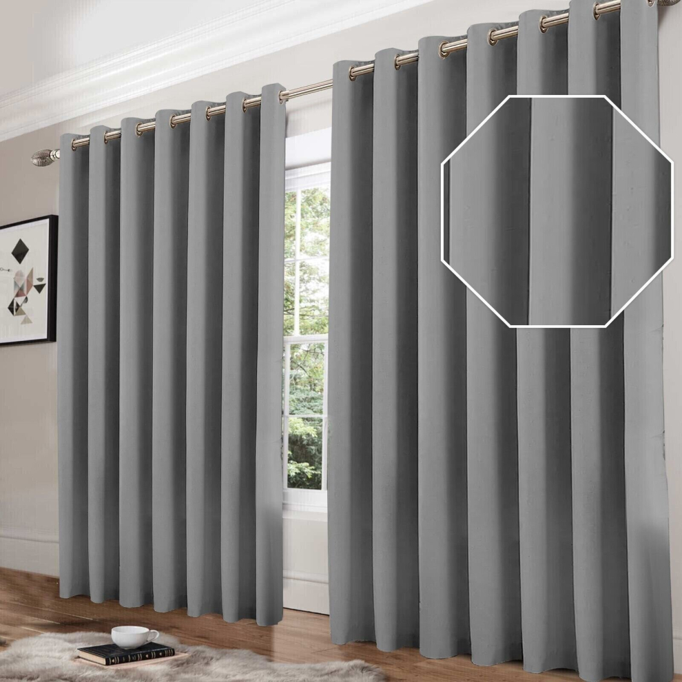 (Light Grey, 90" x 90") Blackout Eyelet Curtains Pair Luxury Insulated Heavy Thermal Ring Top Ready Made Window Curtain Panel Free Tieback