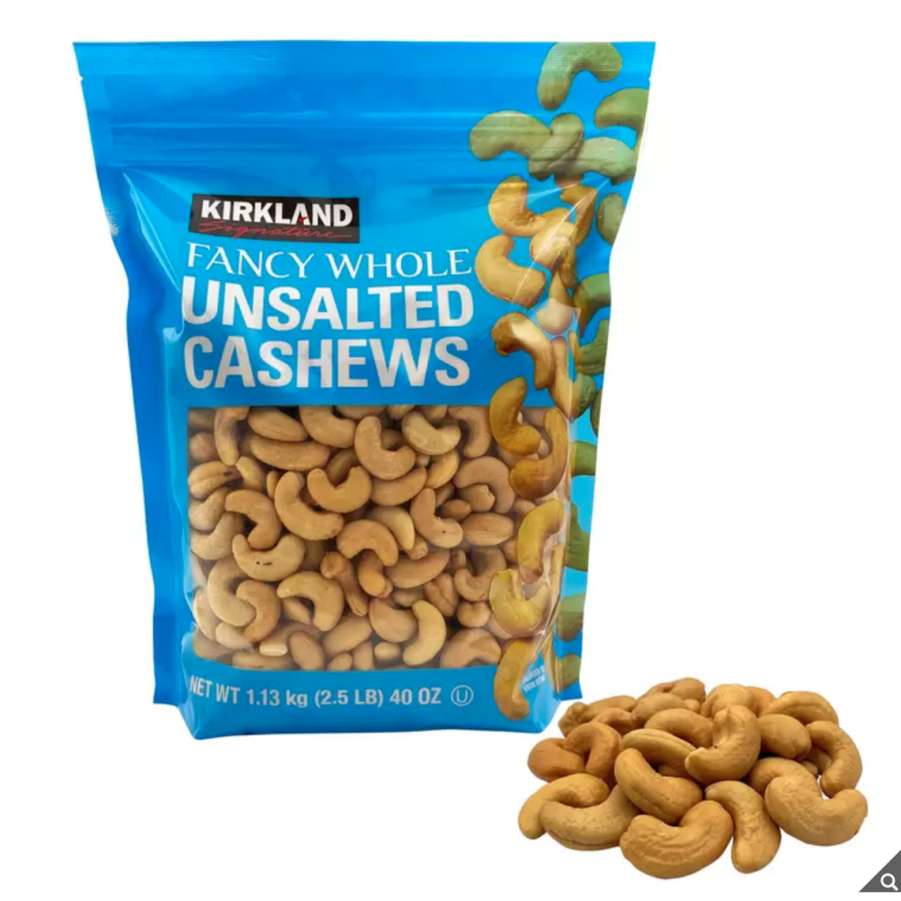 Unsalted & Roasted Cashews Bag 1.13kg Kirkland Signature