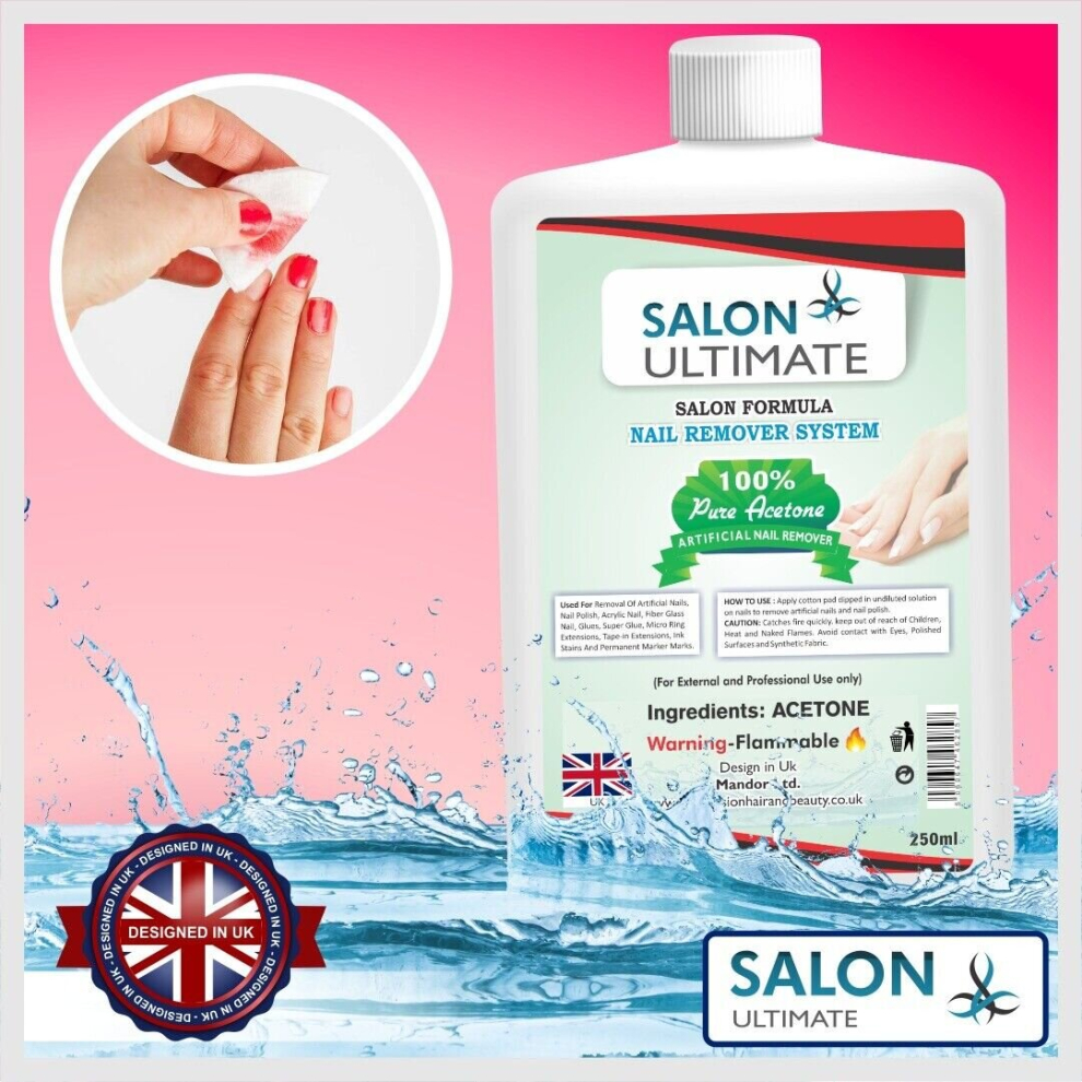 100% Pure Acetone Nail Polish Remover UV/LED Gel Soak Off - 250ml