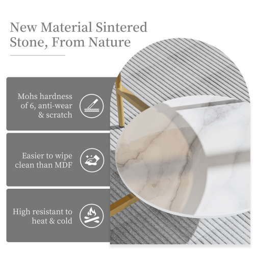 2-Tier Round Coffee Table Tempered Glass Top Sintered Stone End Table 2