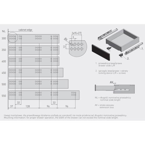 GTV (500mm) Invisible Concealed Under Mounting Drawer Runners 1