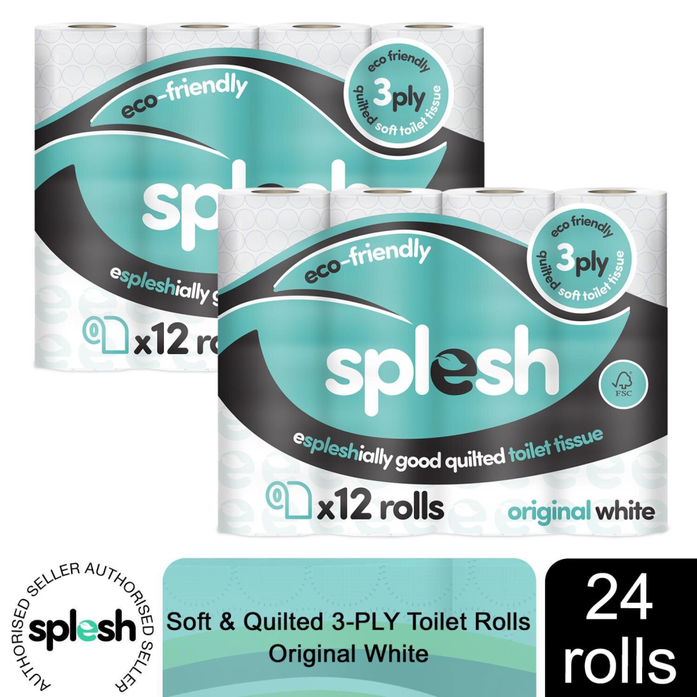 Splesh by Cusheen Luxury White 3 Ply Soft Toilet Tissue Paper 24 Rolls