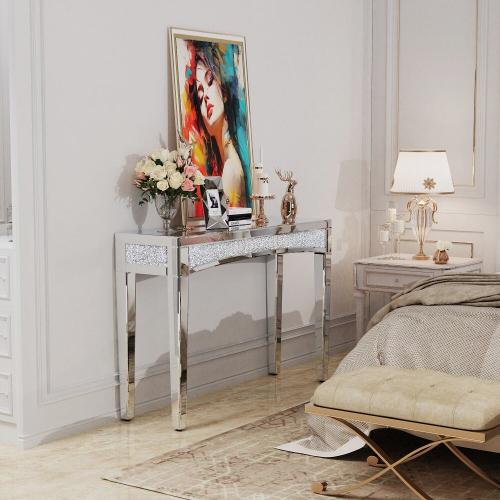 120cm Long Mirrored Entryway Table with Crushed Diamond  Vanity Table 1