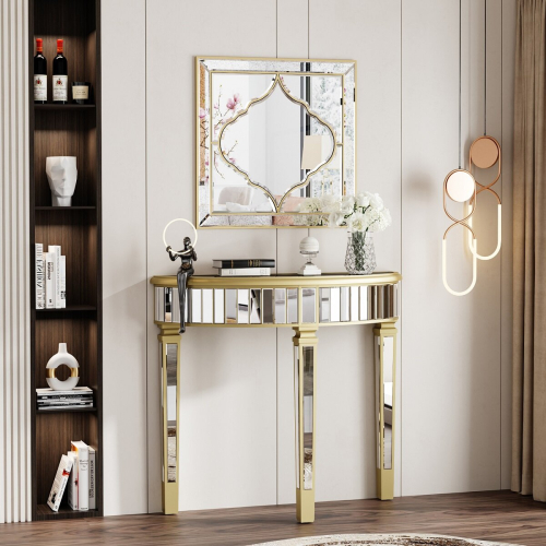 Square Wall Hanging Decorative Accent Gold Rim Silver Glass Mirror 2