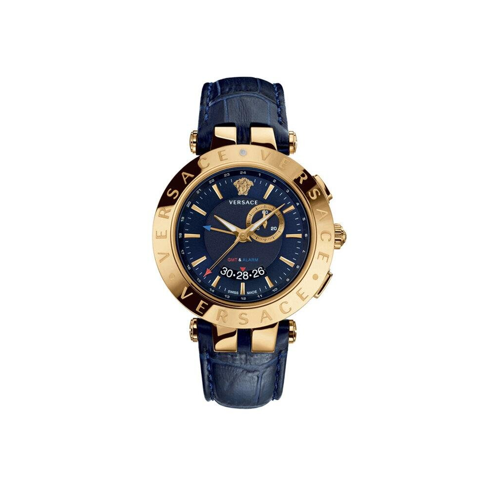 Versace 29G70D282S282 V-Race GMT Gold Bezel Navy Dial Men's Watch