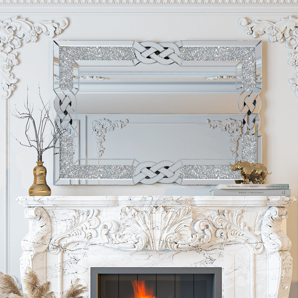 Artloge Rectangle Decorative Wall Mirror Crush Diamond Mirror For Living Room Silver