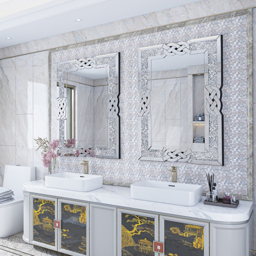 Rectangle Decorative Wall Mirror Crush Diamond Mirror for Living Room 2