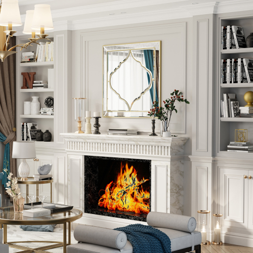 Gold Frame Wall Mirror Living Room Decor Square Mirror 60x60cm 1