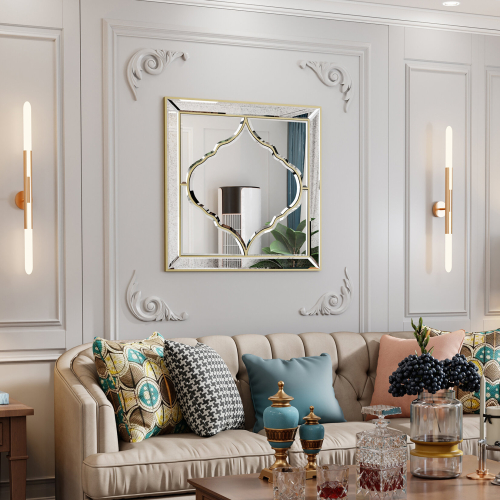 Gold Frame Wall Mirror Living Room Decor Square Mirror 60x60cm