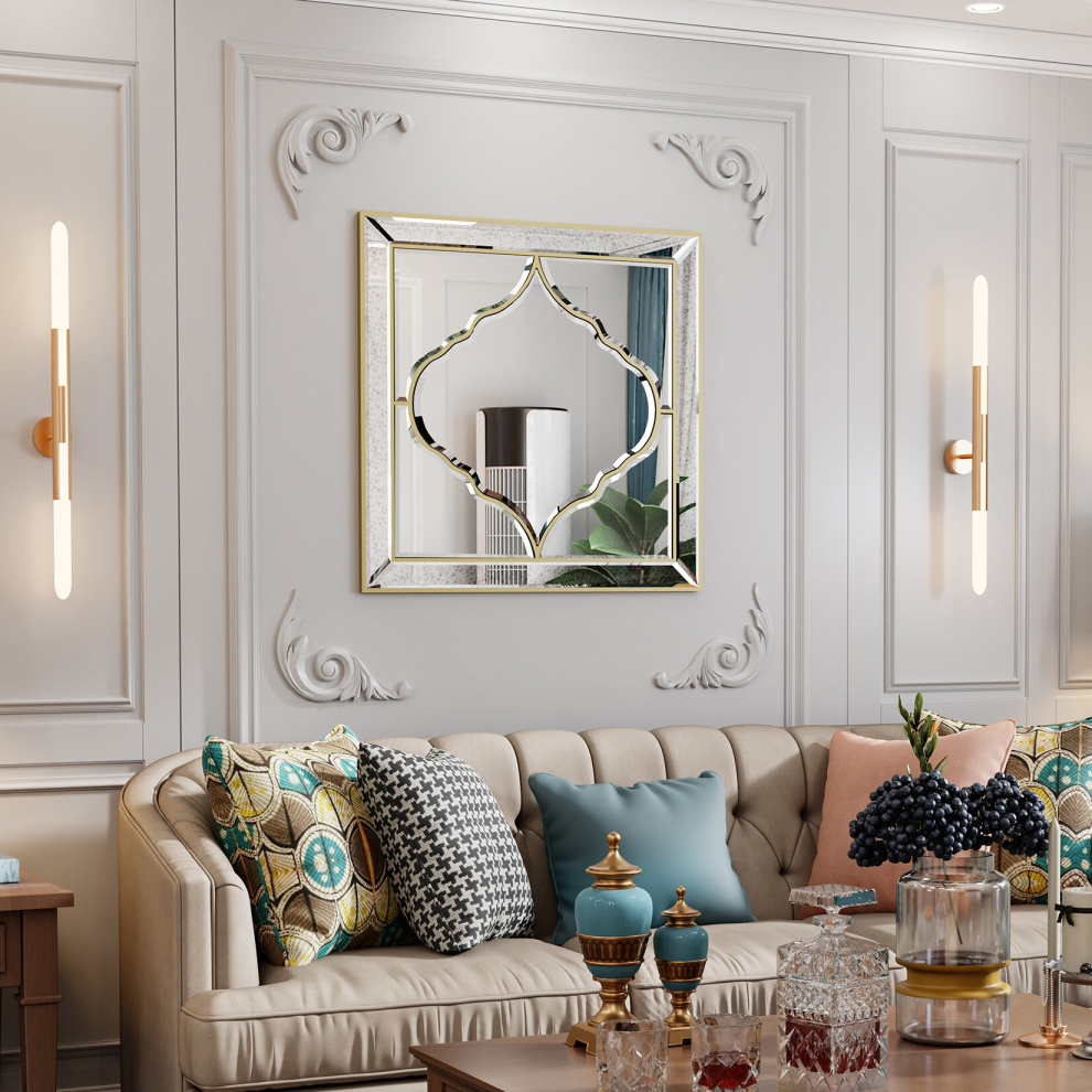 Gold Frame Wall Mirror Living Room Decor Square Mirror 60x60cm-image-OPC-PD7P2JV-NEW