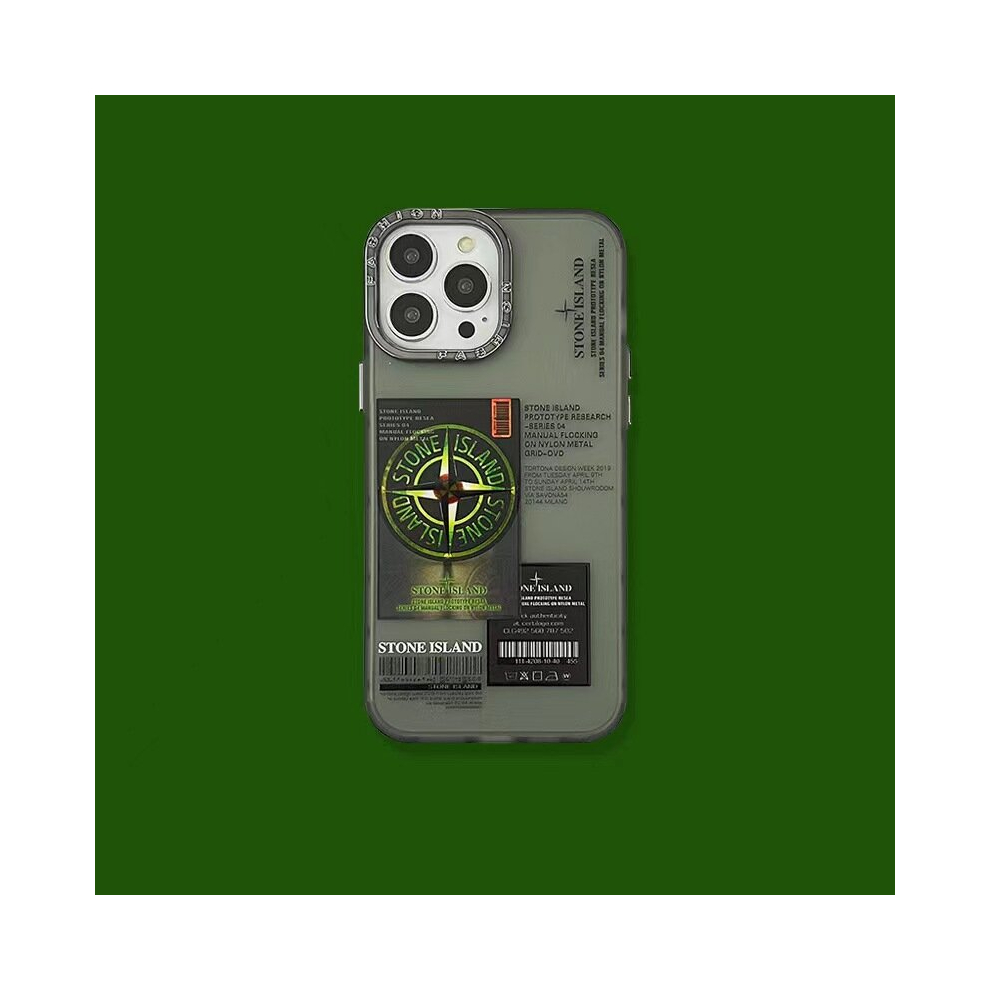 (iPhone 11, Style 2) Plating lens ring portrait stone island label phone case