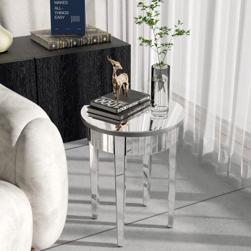 Luxury Glass Mirrored End Side Round Table for Sofa Side 60cm H 1