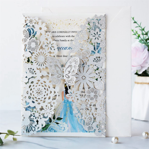 20 Set Butterfly Invitation Cards (Silver Glitter) 2