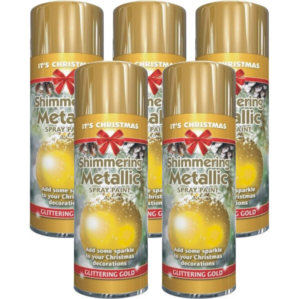 5x200ml METALLIC Glittring Gold Christmas Paint tree decorations spray