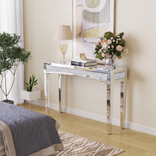 120cm Long Mirrored Entryway Table with Crushed Diamond  Vanity Table 2