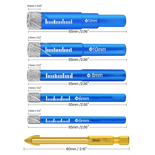 5PCS Dry Diamond Drill Bits for Tile, Ceramic Drill Bits for Glass 1