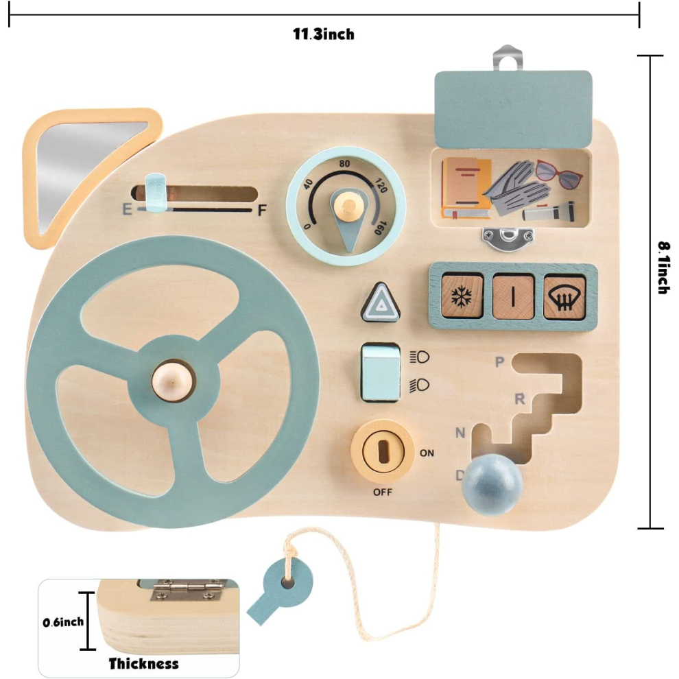 (Style A) Montessori Toy Steering Wheel Wooden Busy Board Wooden Sensory Toys for Toddlers Preschool Travel Learning Activities