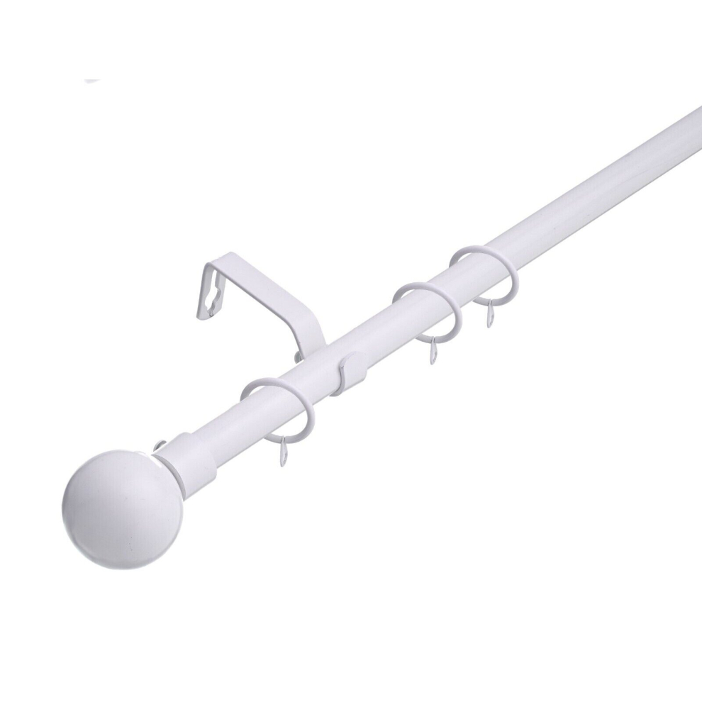 (70 - 120 cm, White (Ball Finials)) Lister Cartwright 19 mm Extendable Metal Curtain Poles Rods Voile Easy Fitting Black, Silver, Gold & White Colours