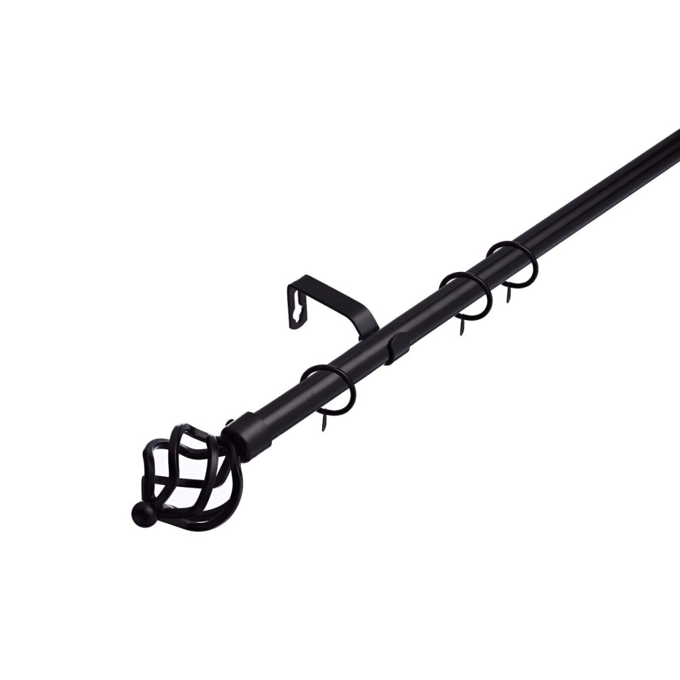 Lister Cartwright (210 - 360 Cm, (Cage Finials)) 19 Mm Extendable Metal Curtain Poles Rods Voile Easy Fitting , Gold & White Colour Black/Silver