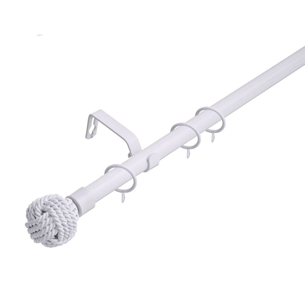 (120 - 210 cm, White (Knotted Finials)) Lister Cartwright 19 mm Extendable Metal Curtain Poles Rods Voile Easy Fitting Black, Silver, Gold & White Col