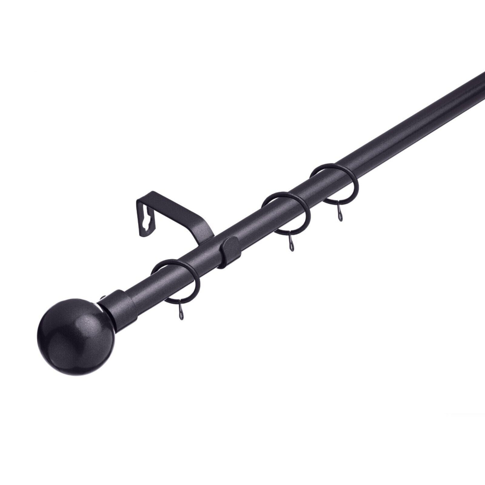 (120 - 210 cm, Gun Metal (Ball Finials)) Lister Cartwright 19 mm Extendable Metal Curtain Poles Rods Voile Easy Fitting Black, Silver, Gold & White Co