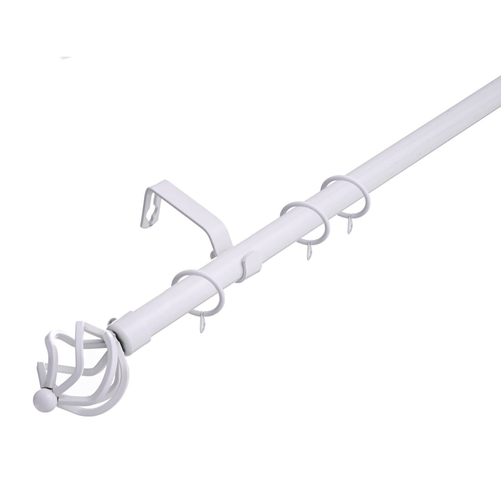 (70 - 120 cm, White (Cage Finials)) Lister Cartwright 19 mm Extendable Metal Curtain Poles Rods Voile Easy Fitting Black, Silver, Gold & White Colours