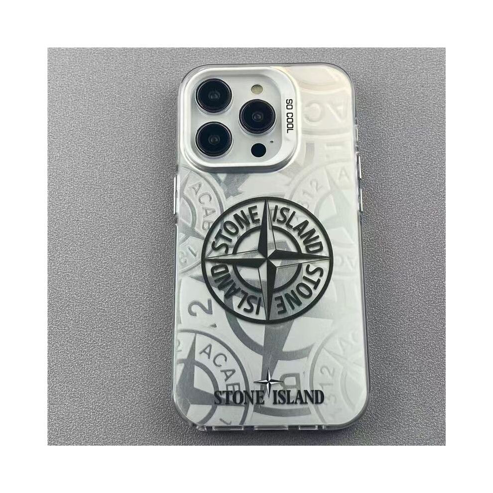 (iPhone  13promax) Double-layer color silver tide brand stone island all-inclusive lens phone case