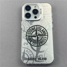 (iPhone 13) Double-layer color silver tide brand stone island all-inclusive lens phone case