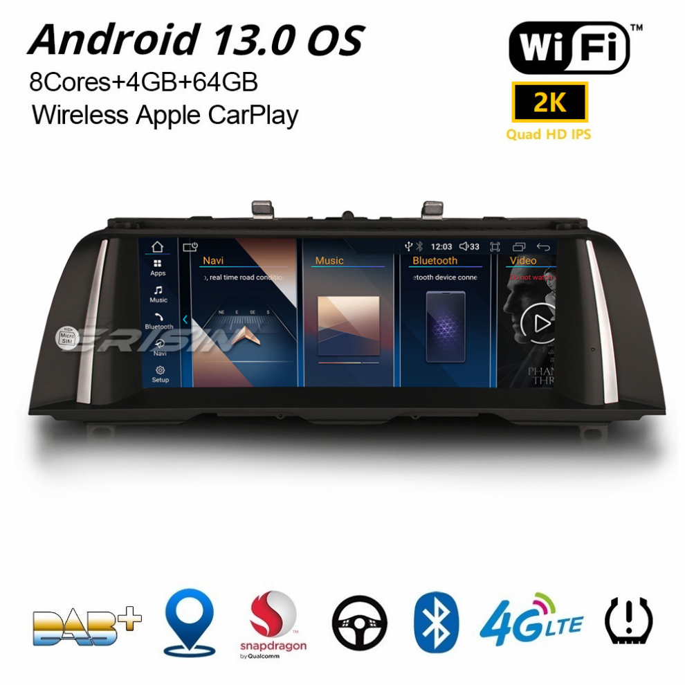 Erisin Qualcomm 8-Core 10.25" Ips Android 13 Bmw 5 Series F10 F11 Nbt Dab+ Car Stereo Navi Carplay Dsp 4Gb+64Gb 737655237016