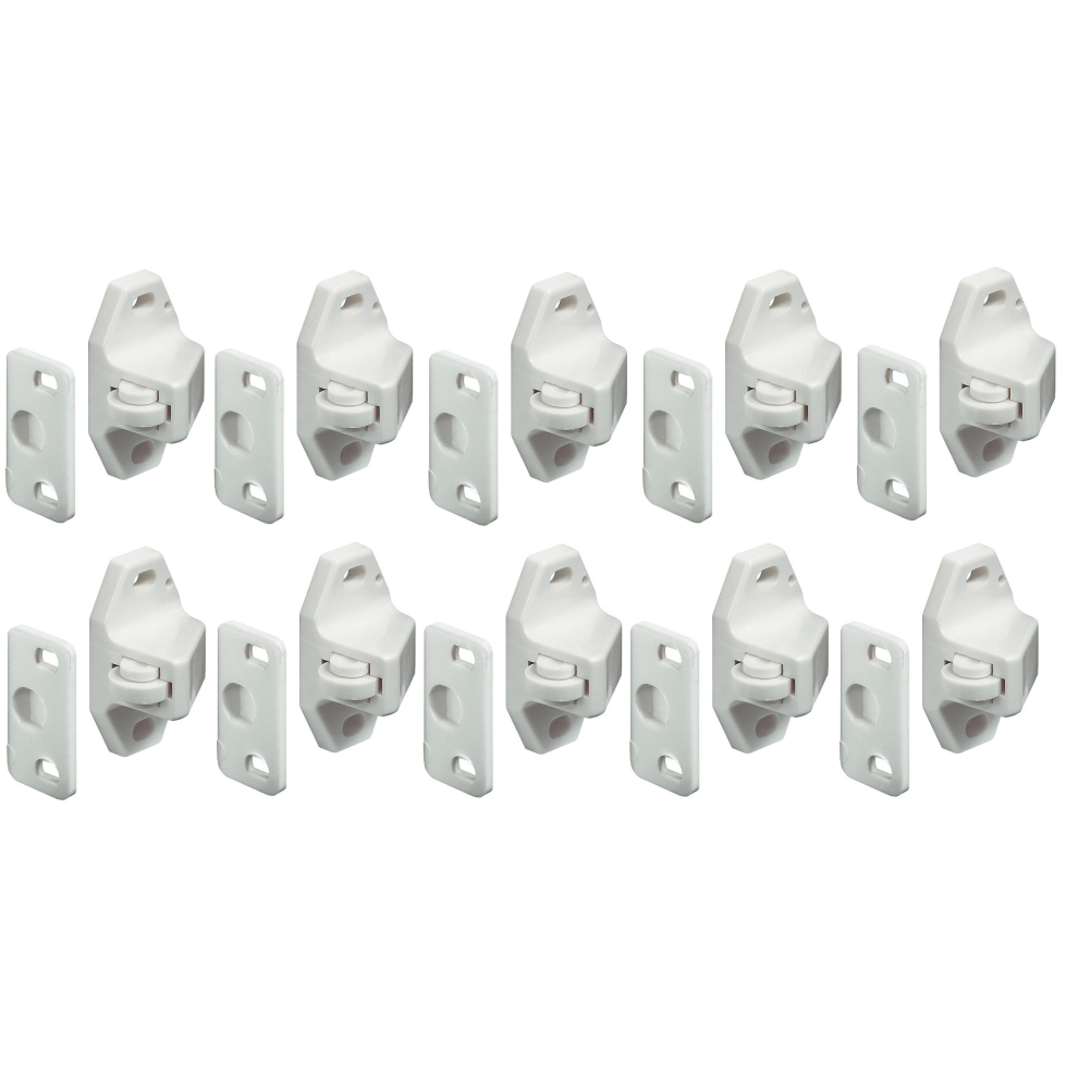 (White) Cabinet Unit Roller Catch Plastic Catch and Stop and Nylon Roller x 10 pcs