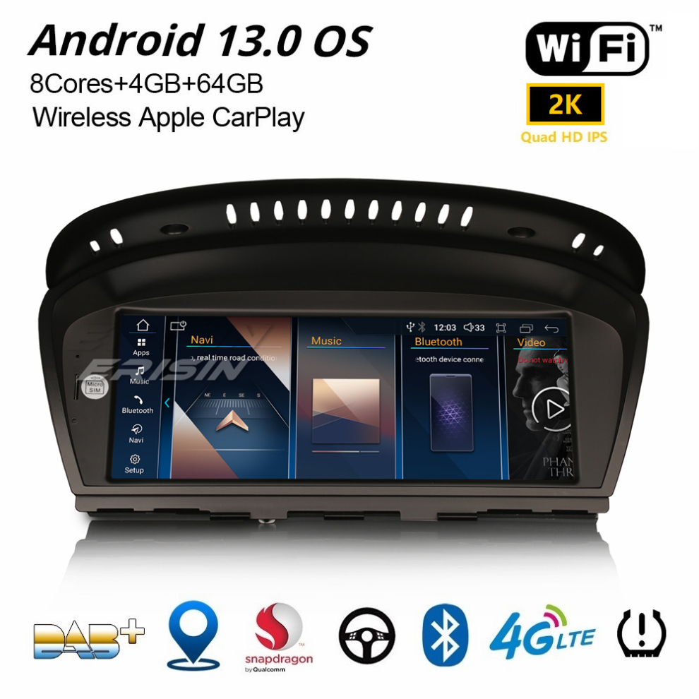 Erisin 8.8" Android 13 Bmw 3Er E90/91/92/93 5Er E60/61 6Er E63/64 Cic Navi Car Stereo Qualcomm 8-Core 4Gb+64Gb Wifi Carplay 737655237030
