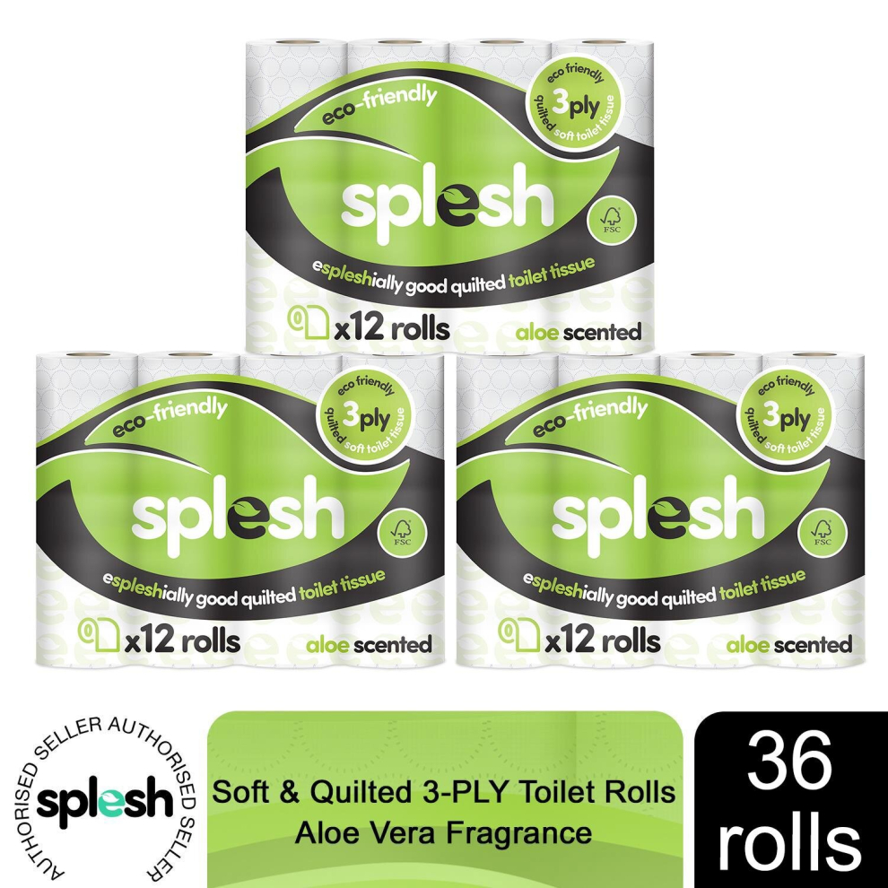 Splesh by Cusheen Quilted Aloe Vera 3 Ply Toilet Tissue Paper 36 Rolls