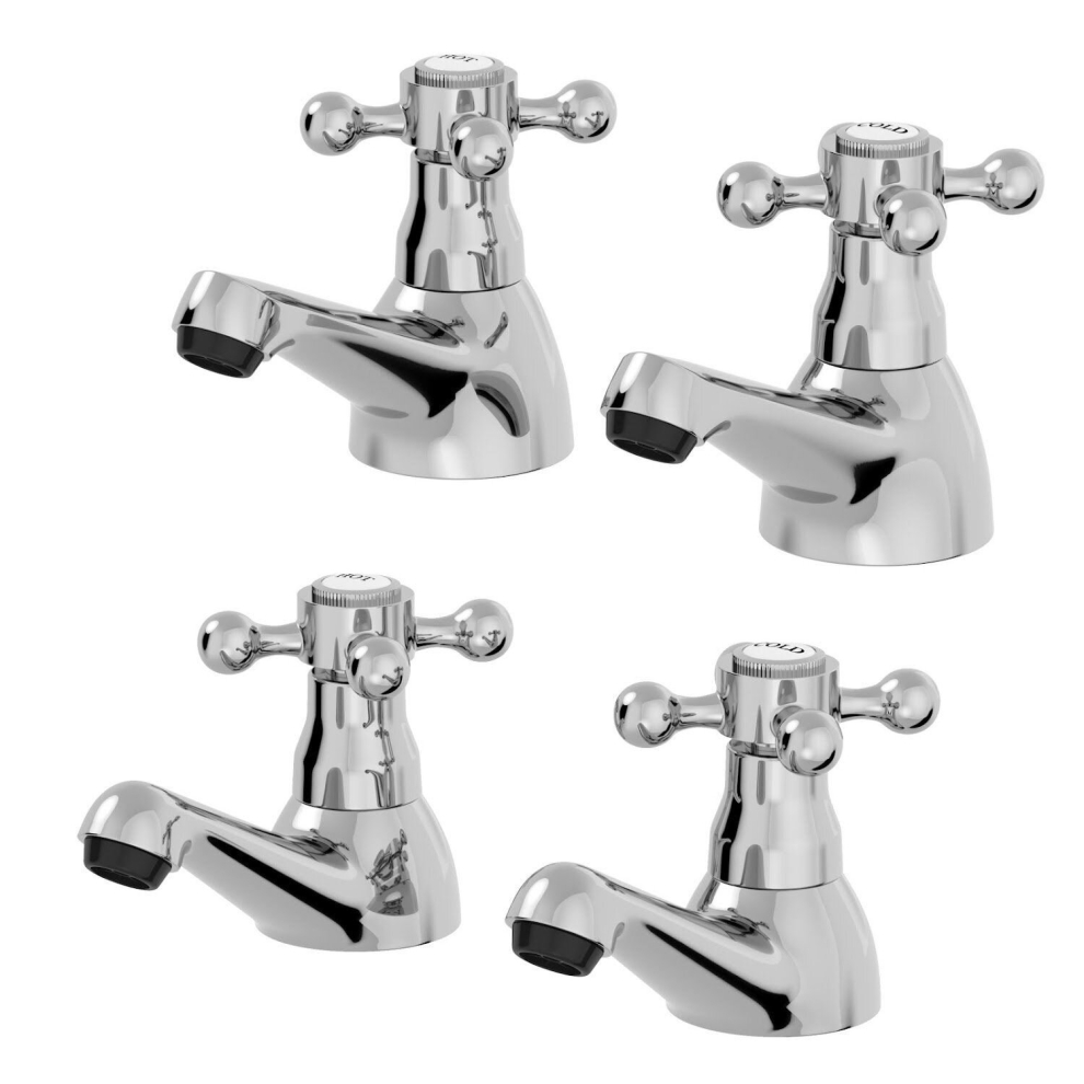 Bathroom Traditional Sink Taps Basin Cross Head Bath Taps Set Pair Twin Chrome