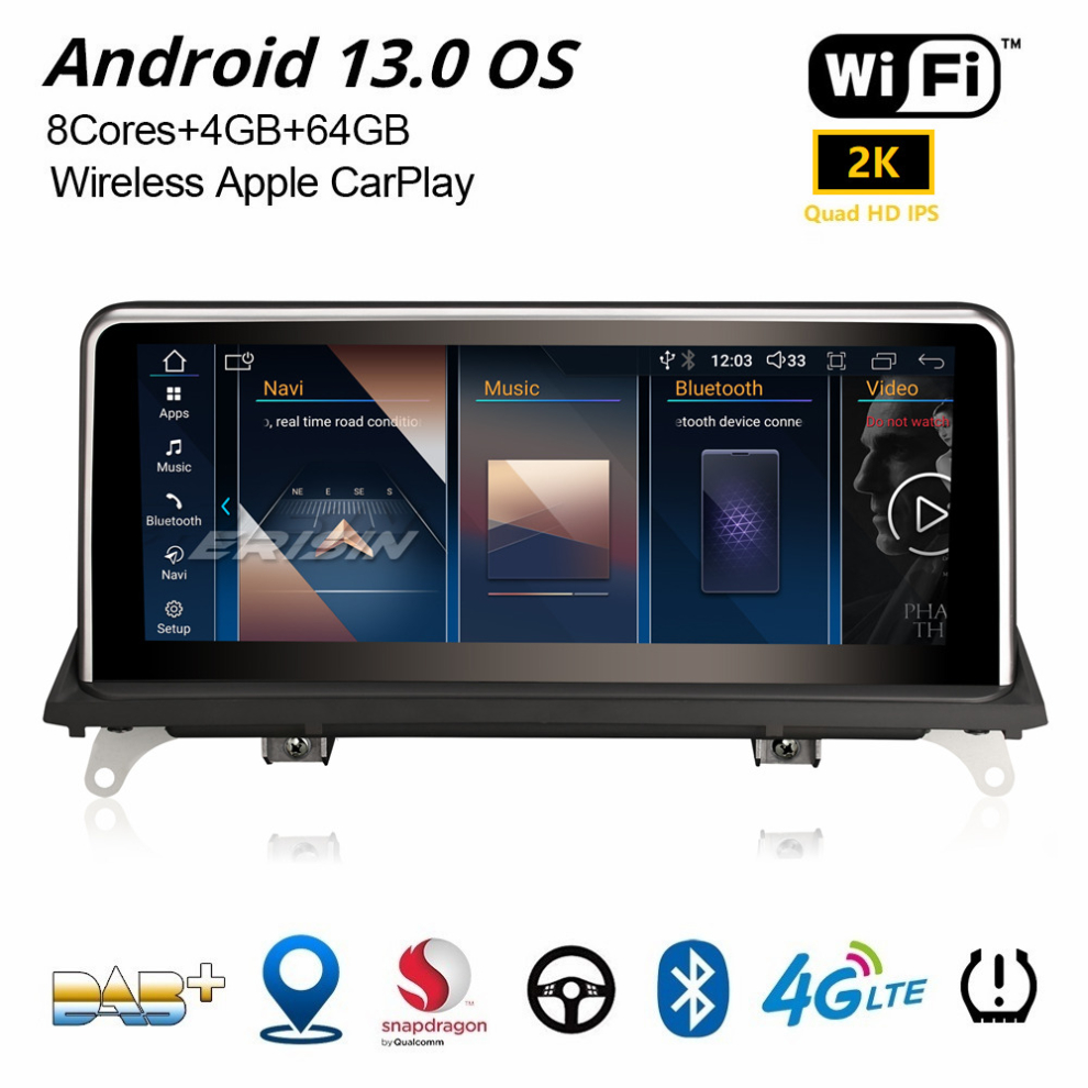 Erisin Qualcomm 10.25" IPS Android 13 BMW X5 E70 X6 E71 CCC GPS DAB+ Car Stereo CarPlay DSP WiFi 64GB Bluetooth 5.0