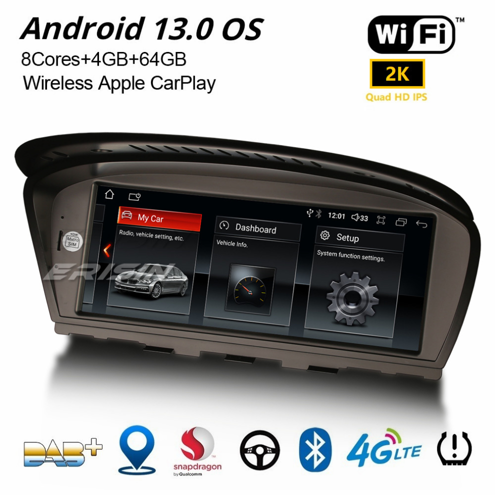 Erisin 8.8" IPS Android 13 BMW 3er E90/91/92/93 5er E60/61 6er E63/64 CCC Car GPS Radio DAB+ Qualcomm 8-Core WiFi DSP 64GB