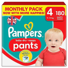 Pampers Baby-Dry Nappy Pants, Size 4 9 - 15kg 180 Nappies, MONTHLY SAVING PACK, Stop and Protect Pocket for Leak Free Protection