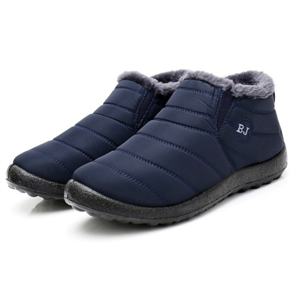 (43, Blue) Snow Boots for Men in Winter with Plush and Thick Insulation Feathers, Waterproof and Anti Slip Cotton Shoes