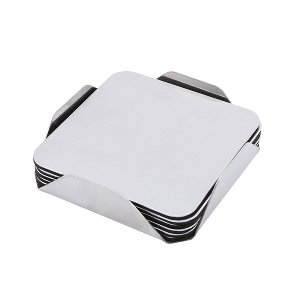 Coasters - Stainless Steel Holder with Coaster Set -Drink Milk Coffee Tea Cup Mugs Holders Square