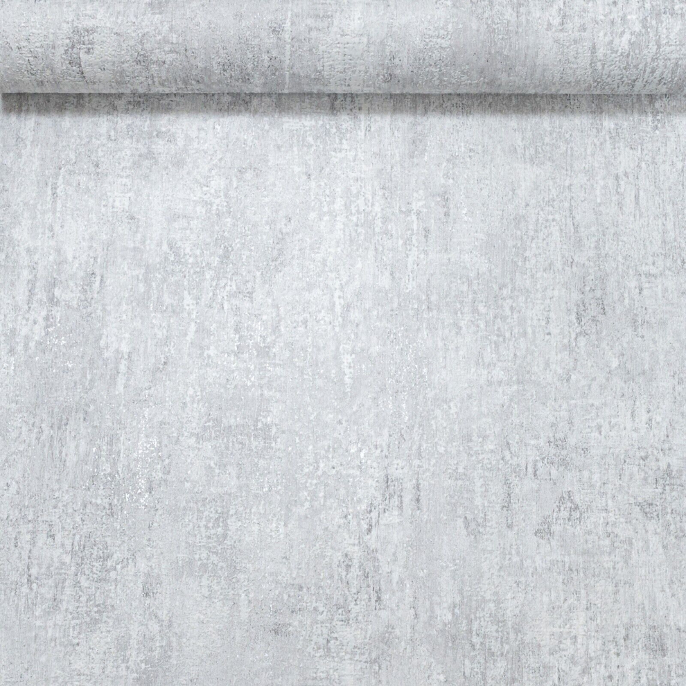 Muriva Plain Concrete Effect Wallpaper Textured Distressed Metallic Vinyl Grey/Silver