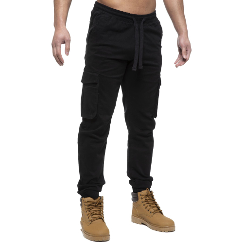 Ze Enzo (38 Regular, Black) Enzo Mens Elasticated Waist Stretch Cuffed Jeans 1