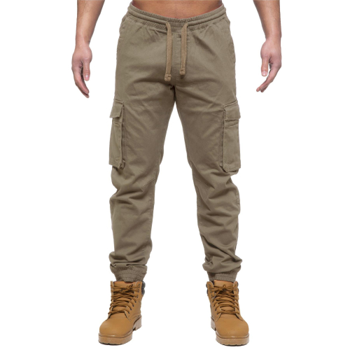 Ze Enzo (38 Regular, Beige) Enzo Mens Elasticated Waist Stretch Cuffed Jeans 1