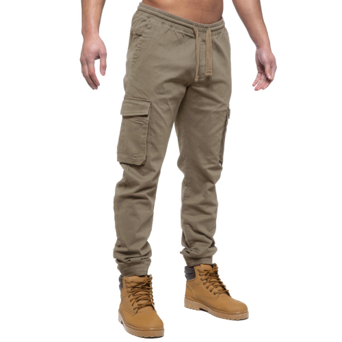 Ze Enzo (38 Regular, Beige) Enzo Mens Elasticated Waist Stretch Cuffed Jeans 2