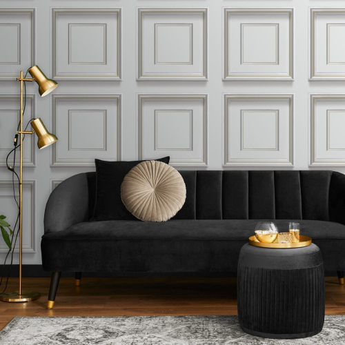 Light Grey Panel Effect Wallpaper Metallic Realistic 3D Wood Effect Flat Finish 2