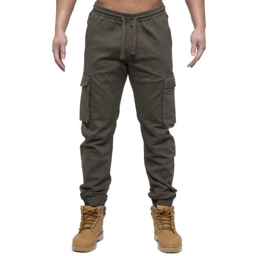 Ze Enzo (32 Regular, Khaki) Enzo Mens Elasticated Waist Stretch Cuffed Jeans 2