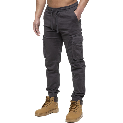 Ze Enzo (40 Regular, Grey) Enzo Mens Elasticated Waist Stretch Cuffed Jeans