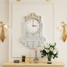 26inch Luxurious Roman Numeral Mirror Clock Silver Sparkly Wall Clock