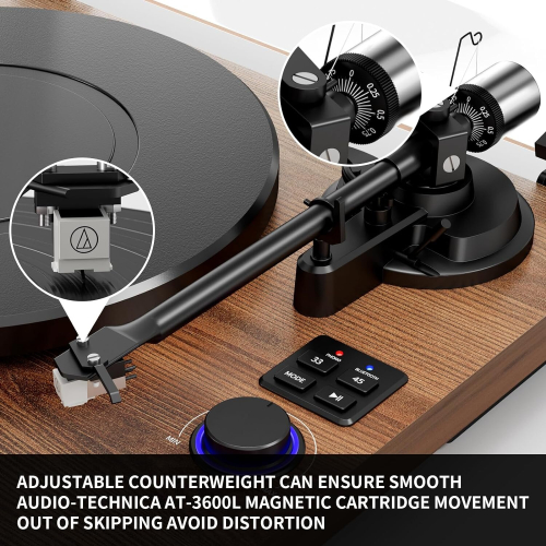Bluetooth Record Player Wireless Turntable HiFi System Wooden AT-3600L 2
