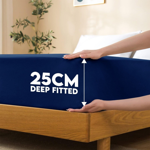 (NAVY BLUE, DOUBLE) Hotel Quality Fitted Bed Sheets Single Double King