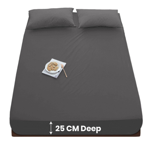 (CHARCOAL, KING) Fitted Bed Sheets Extra Deep 25cm Single Double King Sizes Brushed Microfiber