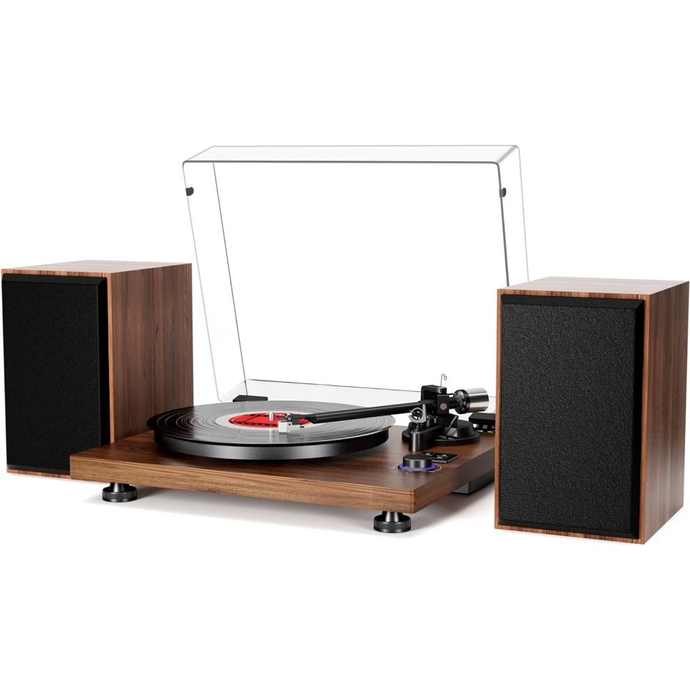 Bluetooth Record Player Wireless Turntable HiFi System Wooden AT-3600L